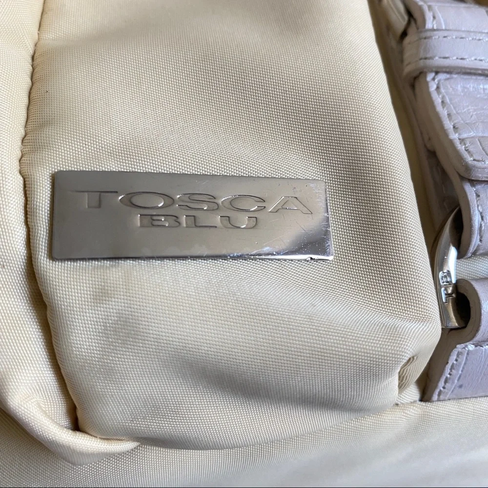 Tosca blu beige leather front pocket nylon backpack